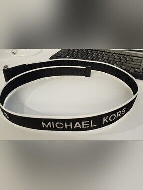 Michael Kors Black and White Logo Webbing Strap Belt Bag Strap